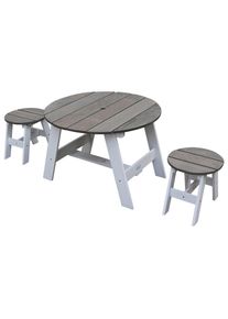 Kinder-Gartenset, Grau, Wei&szlig;, Holz, 3-teilig, 70x48x70 cm, Fsc, EN 71, Gartenm&ouml;bel, Kinder-Gartenm&ouml;bel