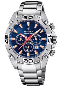 Chronograph Festina "Chrono Bike 2021", silber (silberfarben, dunkelblau), Armbanduhren, Herren, Chronograph, Armbanduhr, Quarzuhr, Herrenuhr, Stoppfunktion, Edelstahlarmband