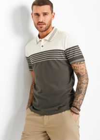 Poloshirt bonprix, Herren, Gr. 52/54 (L), wollwei&szlig;, dunkeloliv, Jersey, Obermaterial: 100% Baumwolle, regular fit h&uuml;ftbedeckend, Rundhals, Rippb&uuml;ndchen, Shirts Poloshirt, Regular Fit, Kurzarm, aus Baumwoll-Jersey