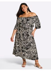 sheego Dames Maxikleid mit floralem Alloverdruck in zwart/zand geprint ,maat 40, Witt, 100% Viscose