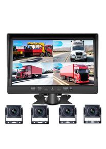 HD 1080P 7" Wired Backup Camera System Quad Split Screen Monitor Waterproof Parking Lines for Truck/Trailer/RV/ Forklift
