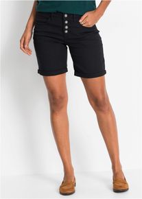 Bermudas bonprix, Damen, Gr. 48, N-Gr, schwarz, Web, Obermaterial: 97% Baumwolle, 3% Elasthan, unifarben, skinny fit ca. Mitte Oberschenkel, Hosen Bermudas, Skinny Fit, aus Stretch-Material, mit modischer Knopfleiste