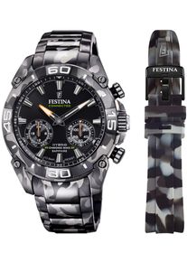 Chronograph Festina "Chrono Bike 2021 - Special Edition Connected", grau (grau, dunkelgrau), Armbanduhren, Damen, Chronograph, Armbanduhr, Quarzuhr, Herrenuhr, Stoppfunktion, ideal als Geschenk