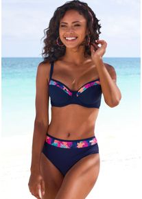B&uuml;gel-Bikini-Top Lascana "Exotic", Damen, Gr. 42, Cup C, blau (navy), Recycling-Polyamid, unifarben, Bikini-Oberteile B&uuml;gel-Bikini-Top, mit bedruckter Blende an den Cups