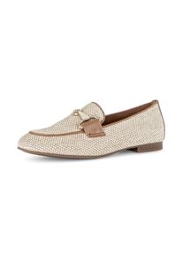 Slipper Gabor, Damen, Gr. 44, natur, nougat, Leder, Textil, Schuhe Slipper, Blockabsatz, Businessschuh, Ballerina mit goldfarbenem Schmuckelement