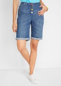 Bermudas bonprix, Damen, Gr. 54, N-Gr, blau denim, Web, Obermaterial: 82% Baumwolle, 17% Polyester, 1% Elasthan, regular fit, Hosen Bermudas, aus Baumwolle, Polyester und Elasthan, regular fit, mit Stickerei