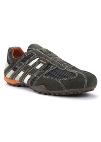 Slip-On Sneaker Geox "U SNAKE", Herren, Gr. 45, grau (dunkelgrau, beige), Textil, Veloursleder, Schuhe Slip-On Sneaker, Freizeitschuh, Slipper mit Geox Spezial Membran, Topseller