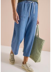 Stoffhose Cecil, Damen, Gr. XS (36), L&auml;nge 26, mid blau wash, Web, Obermaterial: 100% Lyocell, unifarben, loose fit 7/8-L&auml;nge, Hosen Stoffhose, mit elastischem Bund