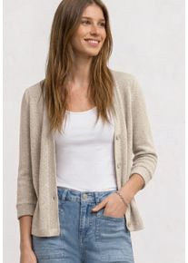 Strickjacke Street One, Damen, Gr. 46, timeless beige, Jersey, Obermaterial: 50% Polyester, 38% Baumwolle, 12% Viskose, unifarben, l&auml;ssig geschnitten h&uuml;ftbedeckend, Rundhals, B&uuml;ndchen, Strickjacken Strickjacke, Offen zu tragen