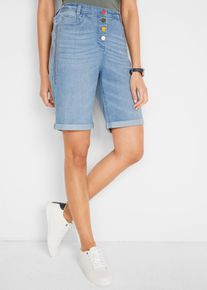 Bermudas bonprix, Damen, Gr. 54, N-Gr, hellblau denim, Web, Obermaterial: 82% Baumwolle, 17% Polyester, 1% Elasthan, regular fit, Hosen Bermudas, aus Baumwolle, Polyester und Elasthan, regular fit, mit Stickerei