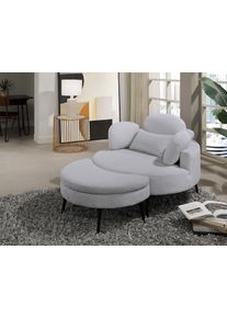 Loveseat OTTO HOME "Riko Sessel, B: 110 cm, Sitzh&ouml;he: 44 cm", hellgrau, B:110cm H:84cm T:110cm, 100%PES, Sessel, Loveseat, XXL- Sessel, mit Stauraumhocker, R&uuml;ckenst&uuml;tze & 4 Zierkissen