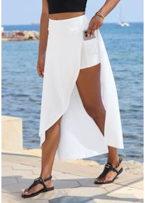Maxirock Lascana, Damen, Gr. 46, wei&szlig;, Jersey, Obermaterial: 95% Viskose, 5% Elasthan, unifarben, figurumspielend kn&ouml;chellang, R&ouml;cke Maxirock, mit integrierter Shorts und kleiner Tasche, Strandrock, Sommerrock, Topseller