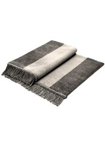 Sofaschoner Biederlack "Cotton Cover Salt & Pepper", silber (silberfarben), B:100cm L:200cm, Baumwolle, Polyacryl, Polyester, Sesselschoner, Sofaschoner, mit Fransen