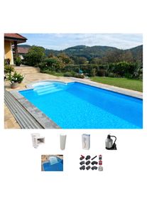 Rechteckpool KWAD "mit R&ouml;mertreppe", wei&szlig;, B:300cm H:150cm L:600cm, Schwimmbecken, Rechteckpool, 8x4, 7x3,5 oder 6x3m H&ouml;he: 1,50m, mit Foliensack 0,6mm