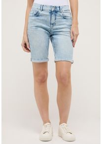 Bermudas Angels "BERMUDA TURN UP", Damen, Gr. 46, N-Gr, bleached blau random used, Denim/Jeans, Obermaterial: 89% Baumwolle, 8% Polyester, 3% Elasthan, unifarben, straight fit knielang, Hosen Bermudas, 5-Pocket-Jeansbermuda mit Aufschlag und Stretch