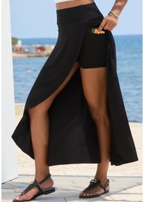 Maxirock Lascana, Damen, Gr. 40, schwarz, Jersey, Obermaterial: 95% Viskose, 5% Elasthan, unifarben, figurumspielend kn&ouml;chellang, R&ouml;cke Maxirock, mit integrierter Shorts und kleiner Tasche, Strandrock, Sommerrock, Topseller