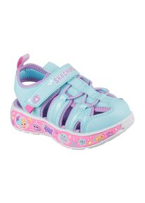 Sandale Skechers "PLAY SCENE SPLASH", M&auml;dchen, Gr. 25, bunt (t&uuml;rkis, violett), Lederimitat, Schuhe Sandale, Badeschuh mit bunter Sohle, Gr&ouml;&szlig;enschablone zum Download