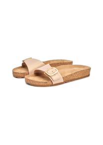 Pantolette Tommy Hilfiger "TH CLASSIC CORK SANDAL PEARL LTH", Damen, Gr. 36, beige, Leder, unifarben, Basic, Schuhe Pantolette, Strandschuh, Pool Slides, Flat mit Logoemblem