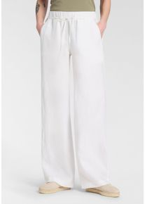 Leinenhose MAC "CHIARA BELT", Damen, Gr. 44, L&auml;nge 34, wei&szlig;, Obermaterial: 100% Leinen, weit kn&ouml;chellang, Hosen Leinenhose, Sommerhose Wide Fit, mit geradem, weitem Bein