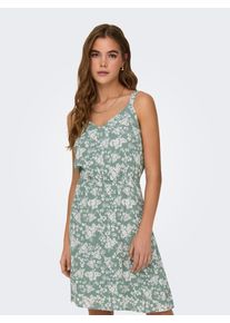 Tr&auml;gerkleid Only "ONLKARMEN LIFE S/L SHORT DRESS WVN NOOS", Damen, Gr. 40, N-Gr, hedge gr&uuml;n aop:cd vibe flower, Web, Obermaterial: 100% Viskose, bedruckt, kurz, V-Ausschnitt, Kleider Tr&auml;gerkleid, Viskose, regular fit, V-Ausschnitt