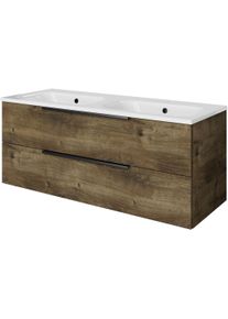 Badm&ouml;bel-Set SAPHIR "Mineralmarmor-Waschtisch mit Waschtischunterschrank", eiche ribbeck quer nachbildung, B:121cm H:50cm T:46cm, Holzwerkstoff, Kastenm&ouml;bel-Sets, Badm&ouml;bel-Set