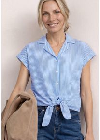 Kurzarmbluse Street One, Damen, Gr. 36, original blau, Web, Obermaterial: 100% Baumwolle, gestreift, regular fit normal, Blusen Kurzarmbluse, mit Knoten-Detail