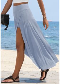 Maxirock Lascana, Damen, Gr. 46, rauchblau, Jersey, Obermaterial: 95% Viskose, 5% Elasthan, unifarben, figurumspielend kn&ouml;chellang, R&ouml;cke Maxirock, mit integrierter Shorts und kleiner Tasche, Strandrock, Sommerrock, Topseller