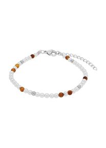 Armband Amor "Schmuck Geschenk", edelstahlfarben, braun, wei&szlig;, braun, Armb&auml;nder, Damen, 20cm, Edelstahl, Armband, mit Tigerauge oder Lapislazuli - mit Muschelkernperle