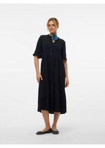 V&eacute;ro Moda Sommerkleid VERO MODA "VMEASY JOY 2/4 FRL CALF DRESS WVN GA", Damen, Gr. XS, N-Gr, schwarz, Web, Obermaterial: 100% Viskose, unifarben, regular fit lang, V-Ausschnitt, Kleider Sommerkleid, Viskose, regular fit
