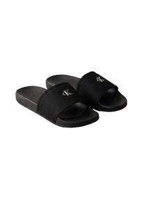 Pantolette Calvin Klein "ESS SLIDE CANVAS HDW", Damen, Gr. 42, schwarz, Textil, Basic, Schuhe Pantolette, Strandschuh, Badeschuh, Flat mit Logo