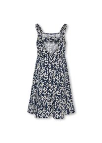 Sommerkleid KIDS Only "KOGZALINA LIFE STRAP DRE", M&auml;dchen, Gr. 164, N-Gr, navy blazer, Web, Obermaterial: 100% Viskose, bedruckt, gebl&uuml;mt, figurumspielend normal, eckiger Ausschnitt, Kleider Sommerkleid, mit Cut-Out und Schleifendetail im R&uuml;cken