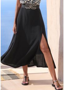 Midirock Lascana, Damen, Gr. 46, blau (schwarz), Web, Obermaterial: 100% Viskose, unifarben, Basic, figurumspielend ca. Mitte Wade, R&ouml;cke Midirock, mit hohem Beinschlitz aus Webware, Sommerrock