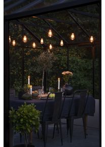 Konstsmide LED-Lichterkette "Party-Lichterkette au&szlig;en", Energieeffizienz: F, schwarz, Dioden 10 Stk. Flammen 10 Stk., Gesamtl&auml;nge 14,5m, Lichterketten, LED globe Party Lichterkette, retro Design, 10 bernsteinfarbene Dioden, LED-Lichterkette
