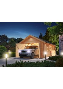 Garage Karibu "Blockhausgarage", beige (naturbelassen), Massivholz, Garagen, Garage, BxT: 435x572 cm, 193 cm Einfahrtsh&ouml;he, 38 mm Wandst&auml;rke