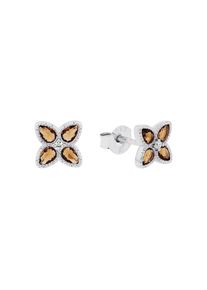 Paar Ohrstecker Amor "Schmuck Geschenk, Kleeblatt", silberfarben, wei&szlig;, braun, wei&szlig;, braun, Ohrringe, Damen, Silber 925 (Sterlingsilber), Paar Ohrstecker, mit Zirkonia (synth.), Glasstein