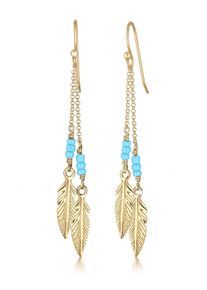 Paar Ohrh&auml;nger Elli "Ohrringe Ohrh&auml;nger lang Feder 925 Sterling Silber vergoldet" Gr. 65, gold, Ohrringe, Damen, ohne Stein, Silber 925 (Sterlingsilber), Paar Ohrh&auml;nger