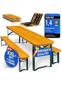 Casaria Bierzeltgarnitur 220cm klappbar 2er-Set 10 Personen hohe Belastbarkeit massives Holz