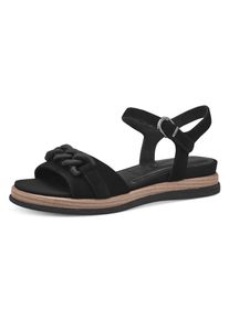 Keilsandalette Tamaris, Damen, Gr. 37, schwarz, Ziegenveloursleder, Schuhe Keilsandalette, Sommerschuh, Riemchensandale mit mattierter Zierkette