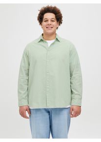 Jack & Jones PlusSize Langarmhemd "JJEBREEZE SHIRT LS SN PLS", Herren, Gr. 3XL, N-Gr, gr&uuml;n (iceberg gr&uuml;n), Web, Obermaterial: 70% Baumwolle, 30% Leinen, JACK & JONES PLUSSIZE, unifarben, slim fit taillenbedeckt, ohne Ausschnitt, Manschette, Hemden Langarmhemd, mit Hemdkragen