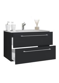 Waschtisch Vcm "2-tlg. Waschplatz Waschtisch Badinos 2 Schublade", schwarz, B:80cm T:46cm, Waschtische, Waschtisch