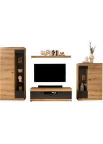 Wohnwand Home Affaire "Soleto, zeitlose Anbauwand, Komplettset im modernen Stil", eiche evoke, B:350cm H:201cm T:35cm, FSC-zertifizierter Holzwerkstoff, Kastenm&ouml;bel-Sets, Wohnwand, enth&auml;lt Vitrinen, Lowboard und Wandboard
