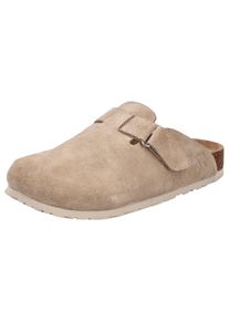 Clog Rieker, Damen, Gr. 43, beige, Veloursleder, unifarben, Basic, Schuhe Clog, Pantolette, Hausschuh, Sommerschuh mit Klettriemchen