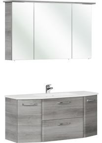 Badm&ouml;bel-Set SAPHIR "3-teilig, mit Spiegelschrank", graphit struktur quer nachbildung, B:115cm H:200cm T:49cm, Kastenm&ouml;bel-Sets, Badm&ouml;bel-Set