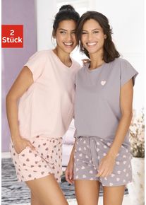 Pyjama Vivance Dreams, Damen, Gr. 36/38, rosa (taupe, rosa), Single Jersey, Obermaterial: 100% Baumwolle, gemustert, Basic, Basic kurz, Rundhals, Homewear-Sets Pyjama, mit s&uuml;&szlig;em Herzmuster