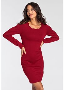Strickkleid Laura Scott, Damen, Gr. 34, N-Gr, rot (dunkelrot), Strick, Obermaterial: 70% Viskose, 30% Polyamid, clean, unifarben, figurbetont mini, Rundhals, Kleider Strickkleid, figurbetont und kurz - mit femininer Wellenkante, Topseller