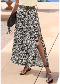 Midirock Lascana, Damen, Gr. 46, bunt (schwarz, grau, gelb bedruckt), Web, Obermaterial: 100% Viskose, bedruckt, figurumspielend ca. Mitte Wade, R&ouml;cke Midirock, mit Alloverdruck, Sommerrock aus Webware