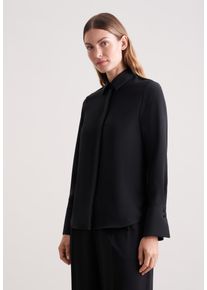 Hemdbluse Seidensticker, Damen, Gr. L (40), schwarz, 100% Polyester, unifarben, regular fit, ohne Ausschnitt, Blusen Hemdbluse, 1/1 Kragen Uni
