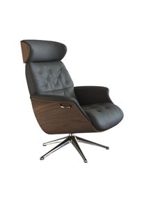 Relaxsessel FLEXLUX "Volden Fernsehsessel, verstellbarer R&uuml;cken- & Kopfst&uuml;tze, drehbar", grau (warm mineral grau), B:83cm H:112cm T:125cm, 100% Echteder, Sessel, Relaxsessel, R&uuml;cken- und Kopfteilverstellung, Drehbar, Fu&szlig; Alu, Armlehne Walnuss