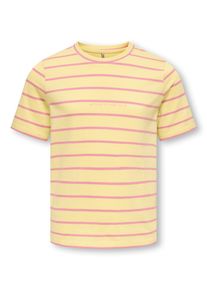 T-Shirt KIDS Only "KOGHELLE LIFE S/S STRIPE REG. TOP JRS", M&auml;dchen, Gr. 134/140, sunlight stripes:rose elegance, print kind, Jersey, Obermaterial: 100% Baumwolle, geringelt, gestreift, figurbetont normal, Rundhals, Shirts T-Shirt