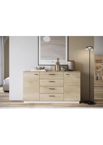Kommode Home Affaire "LAGOON", natur, B:1.550cm H:87,6cm T:40cm, Holzwerkstoff, Sideboards, Kommode, modernses Sideboard, Breite ca.155 cm, 2 T&uuml;ren und 4 Schubkasten